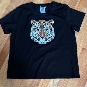Queen of Sparkles Kids Sequin Tiger Face Tee